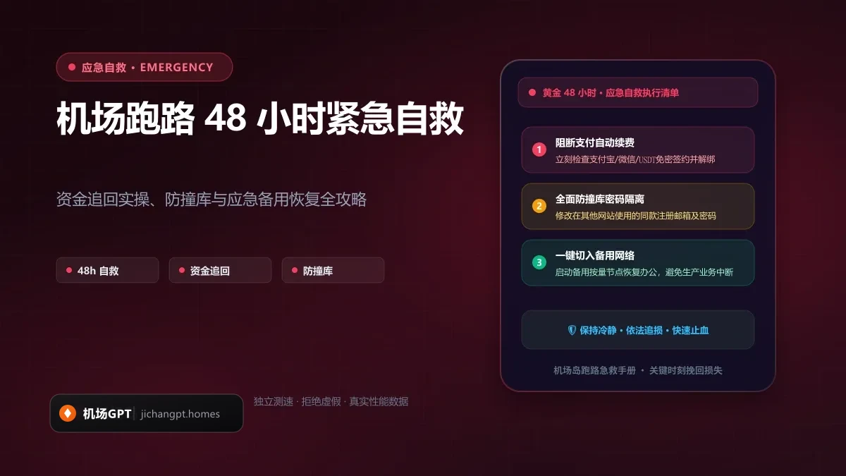 机场跑路了怎么办？48 小时紧急自救指南：资金追回实操、防撞库与应急恢复全攻略 配图