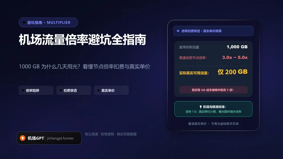 机场流量倍率避坑全指南：1000 GB 套餐为什么几天就用光？看懂节点倍率扣费与真实单价 配图