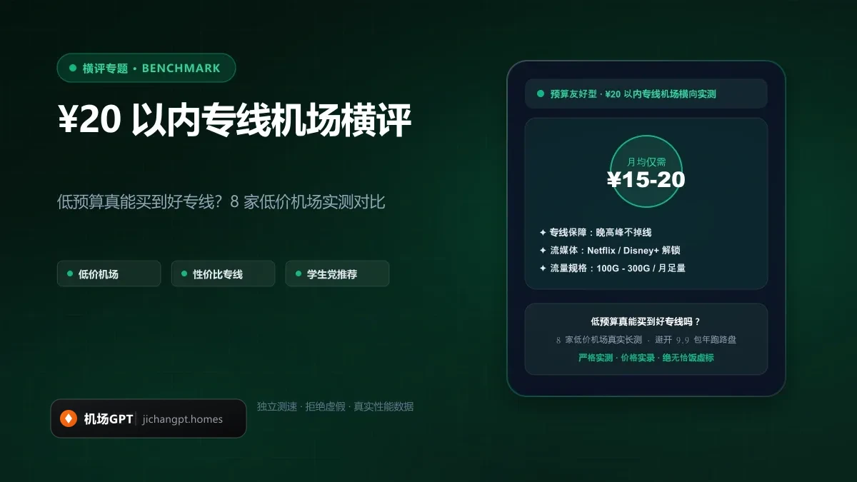 ¥20 以内的专线机场怎么选？2026 二猫云、暮光网络、无忧链接深度横向对比实测 配图