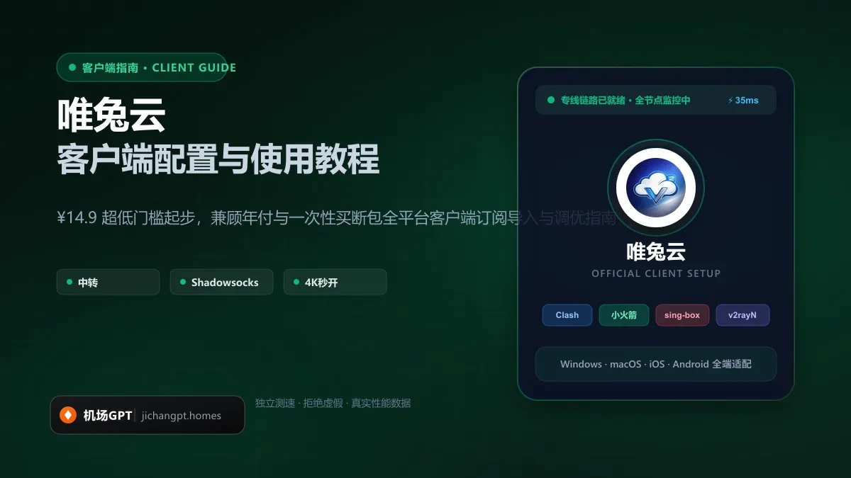 唯兔云客户端配置教程（2026 最新版）：Clash、Shadowrocket 与全平台订阅导入指南 配图